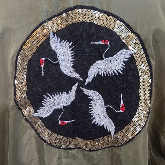 Classic Fashio  Khaki Women's Bomber Jacket With Embroidery Size Med - Picture 5 of 7